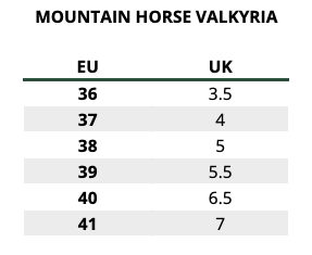 2025 Mountain Horse Valkyria Paddock Boots  Size Chart